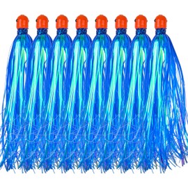 Mylar Flash Teaser Tail Mylar Strips Fishing Teasers Mylar Fishing Skirts Weighted Jig Heads Fishing Bait Bullet Sinker Head 0.35 Ounce with Mylar Flash Skirts Hair 8pcs/Pack