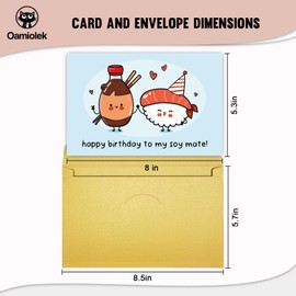 Oamiolek Cute Sushi Birthday Card for Husband Wife, Funny Food Pun Birthday Card for Men Women, Sweet Birthday Card for Soulmate, Happy Birthday Card to My Soy Mate