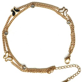 Kueroami Waterproof Gold Ankle Bracelets for Women - Dainty Gold Plated Anklets Layered Black White Butterfly Double Chain Cute Anklets Beach Nightclub Christian Choker Jewelry Gift for Women
