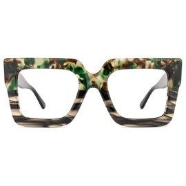 Zeelool Stylish Thick Oversized Square Blue Light Blocking Glasses for Women 100% UV400 Protection Brandon VFP0306, Vfp0306-17 Green-floral, Oversized