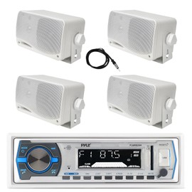 Jensen Pyle Bluetooth Marine Receiver, 4x 3.5" 200W Boat White Speakers, Antenna