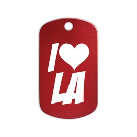 I Love La Aluminum Keychain GI Dog Tag heart los angeles - Red