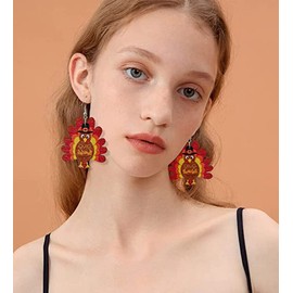 Turkey Chicken Wood Dangle Earrings Hypoallergenic Pierced Huggie Hook Hoops Earring Fashion Festival Jewellery Gifts for Women Girls Daughter Christmas, Wood, New