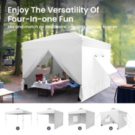 PHI VILLA Privacy 10’x10’Pop up Canopy Tent Enclosed Instant Gazebo Shelter Party Tent with Detachable & Interchangeable Sidewalls and Mesh Windows, Waterproof, White