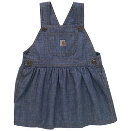 Carhartt Baby Girls' Chambray Cotton Dress Jumper, Medium Wash Blue Denim