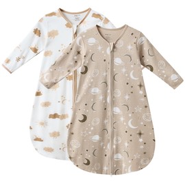 JELLYMONI Baby Sleep Sack 0-6 Months Wearable Blanket for Baby, 100% Cotton 2 Pack Infant Toddler Baby Wearable Blanket Lightweight Soft 2-Way Zipper Sleeping Sack