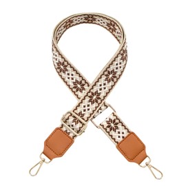 Wide Purse Strap Women Adjustable Replacement Bag Straps Embroidery Guitar Style Strap for Handbag Crossbody Bag (Dark Brown Yellow)