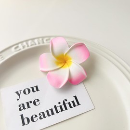 4 Pcs 7cm White and Pink Hawaiian Frangipani Plumeria Foam Head Flower Party Beach Hair Clip Hair Clips for Women, Hawaii Tropical Party Decorations, Beach Pool Vacation Outfit, Party Supplies favors