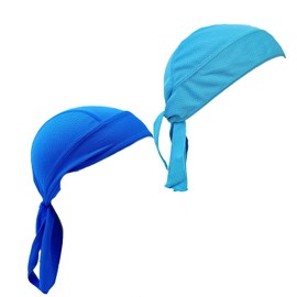 aoozleny 2 Pack Head Wraps Cycling Beanie Caps Dew Rag Skull Caps Pirate Hats Helmet Liner Bandana Head Wrap Doo Rags for Men Women (AU, Alpha, One Size, Standard, Blue+Sky Blue)