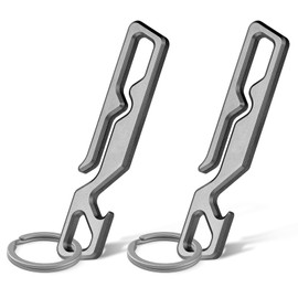 TISUR Titanium Key Chain Clip, Belt Loop Clip, Bottle Opener, Carabiner, Portable Pocket Clip, Belt Loop, Hook and Key Ring Included (Gray Keychain Clip x 2)