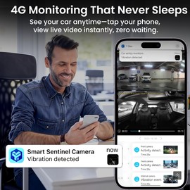 4G Dash Cam Front and Inside, Dual 2K LTE Dash Camera, Remote Live View Car Camera with 64GB TF Card, Quick App Alerts, Cloud Dash Cam, 24/7 Parking Mode, GPS, IR Night Vision, Two-Way Audio