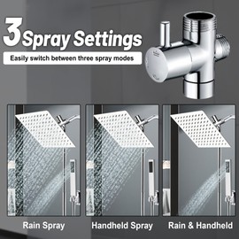 jeriussg All Metal 6 Inch High Pressure Rain Shower Head/Handheld Shower Combo, Rainfall Showerhead with 3 Way Diverter Valve and 79" Hose, Easy to Install, Chrome
