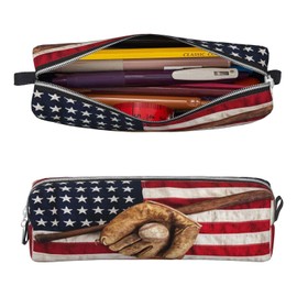 Muenjxh Pencil Case Pencil Pouch Small Pencil Case with Zipper Student Office Stationery Organizer for Girls and Boys - Baseball Glove Usa Flag