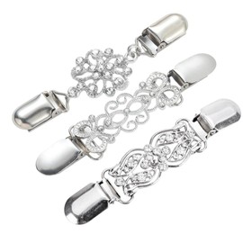 SGERUFZ 3 Pieces Cardigan Clips Set Scarf Holder Zinc Alloy Vintage Sweater Clips Dress Blouse Clips Brooches for Women and Girls Silver