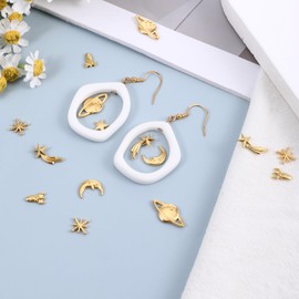 SynHHergyx 42 PCS Cosmos Themed Resin Fillers 7 Shapes Gold Zinc Alloy Star Moon Planet Spaceship Filling Accessories, Planet Charms Beads Metal Mini Decorations for Epoxy Resin Craft Jewelry Making