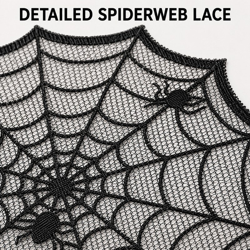 30cm Black Spider Web Placemat for Halloween – Lace-Style Round