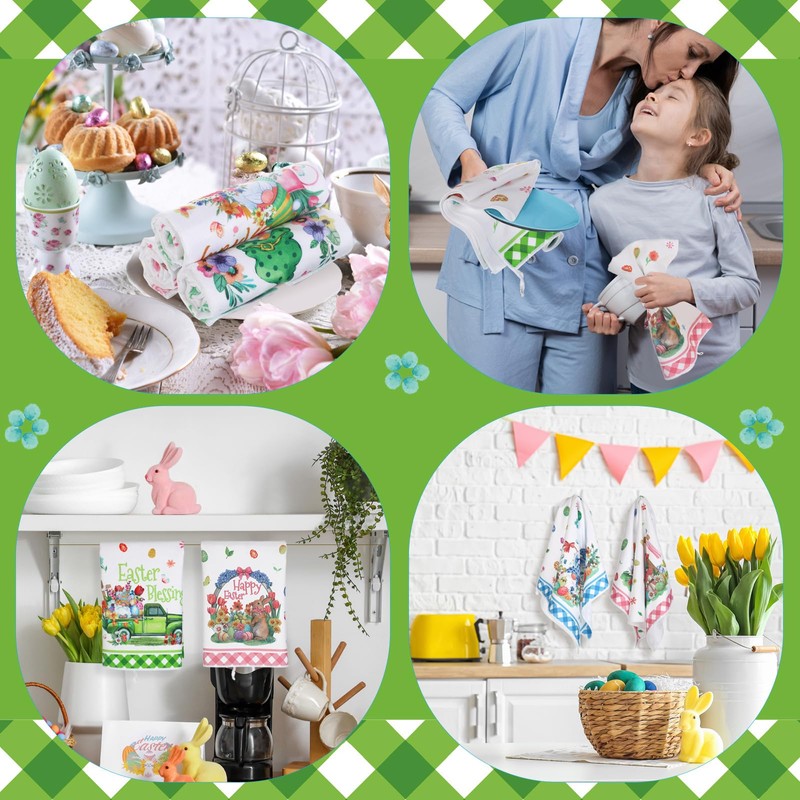 Patelai 6 Pack Easter Kitchen Towels Bunny Rabbit Dish Seasonal