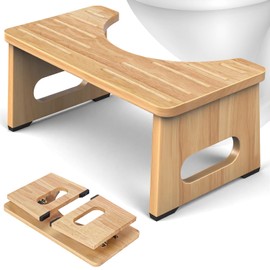 Foldable Toilet Stool, 7 Inch Poop Stool for Bathroom, Bamboo Toilet Potty Squat Adults, Dual Anti-Slip Potty Step Stool for Pooping, Improve Squatting Posture and Comfort for Kids Seniors, Natural