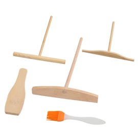 Crepe Distributor Made of Beech Wood, Crepe Distributor, Crepe Spatula, Crepe Set, Easy to Clean Dough Distributor, T-Shape Crepes Spiral for Crepes Accessories, Crepe Pusher Baking Tools