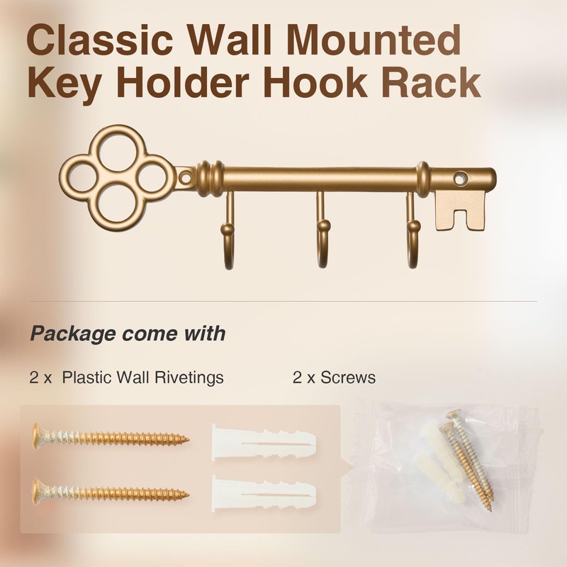 FantasHome Classic Wall Mounted Key Holder Hook Rack, Vintage Key