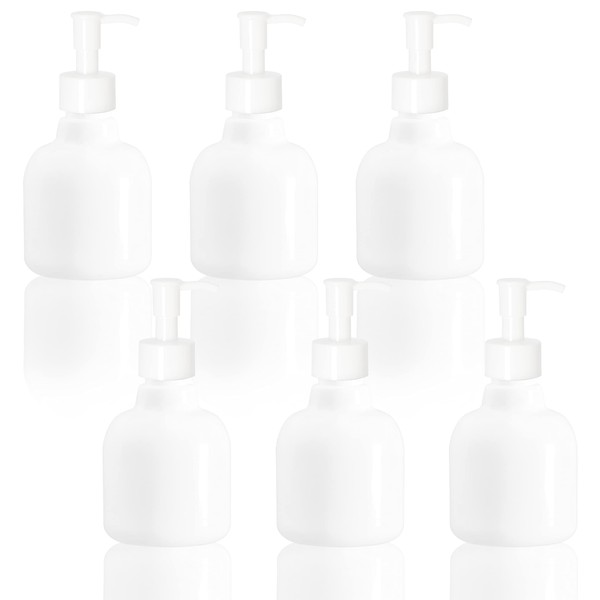 Youngever Paquete de 6 botellas de bomba de plástico, botellas de plástico recargables blancas con bloqueo de viaje (8 onzas)