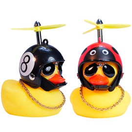 Wonuu - Adornos de goma para coche, diseño de pato amarillo con casco de hélice (2 unidades, 8 unidades)