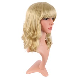 MapofBeauty 14 Inch/35 cm Short Wavy Curly Women Fresh Bright Synthetic Ordinary Flat Bangs Bob Wig (Mixed Golden)