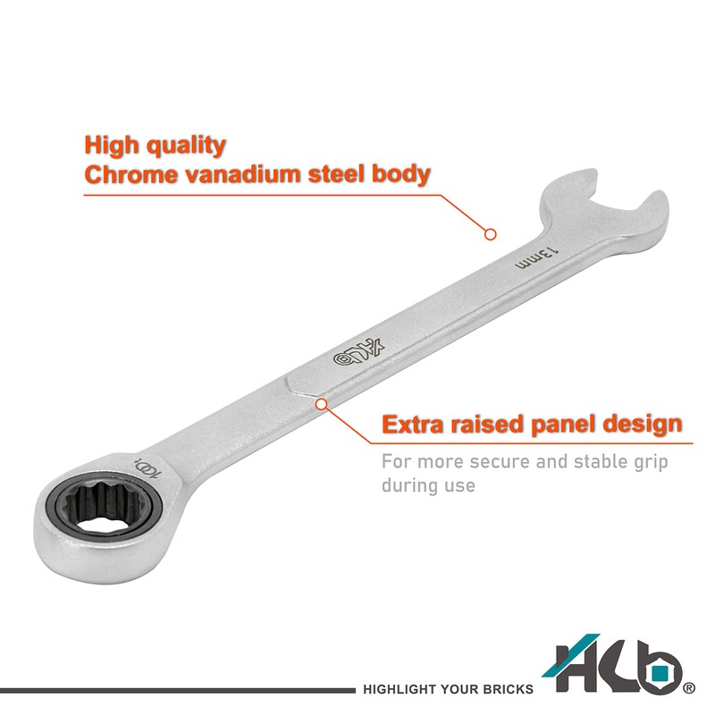 HB 13MM 100-Tooth Combination Ratchet Wrench, 3.6 degree swing arc,