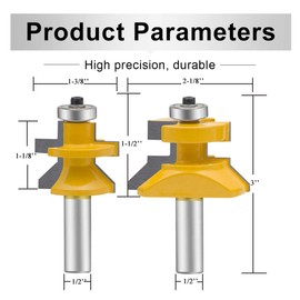 LETBUY Tongue and Groove Flooring Router Bit Set 1/2-Inch Shank 2 PCS, V-Notch Wainscotting and Flooring Matched Router Bits Set with Edge Banding, Woodworking Milling Cutter Tools, Carbide Cutter CNC