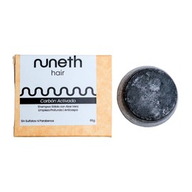 Shampoo Sólido de Carbón Activado - Nuneth, Purificante, Sin Sulfatos ni Parabenos, 65gr
