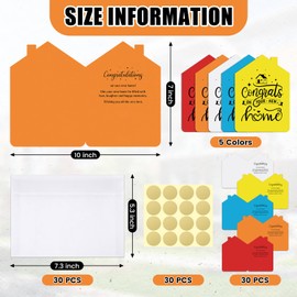 Motiskyy 30 Set Real Estate Congratulations New House Housewarming Card House Shaped New Home Card with Envelope and Sticker Closing Gifts for Home Buyers Clients Real Estate Agent Supplies, 5 Colors