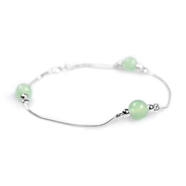 HENRYKA 925 SterlingSilver & Aventurine Bracelet | Boho Style Snake Chain & Aventurine Beaded Bracelet | Unique Summer Jewellery & Holiday Fashion Accessory for Teenage Girls & Women