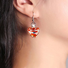 Murano Glass Heart Earings Red Heart Dangle Love Colorful Earrings for Women, Alloy Steel, No Gemstone