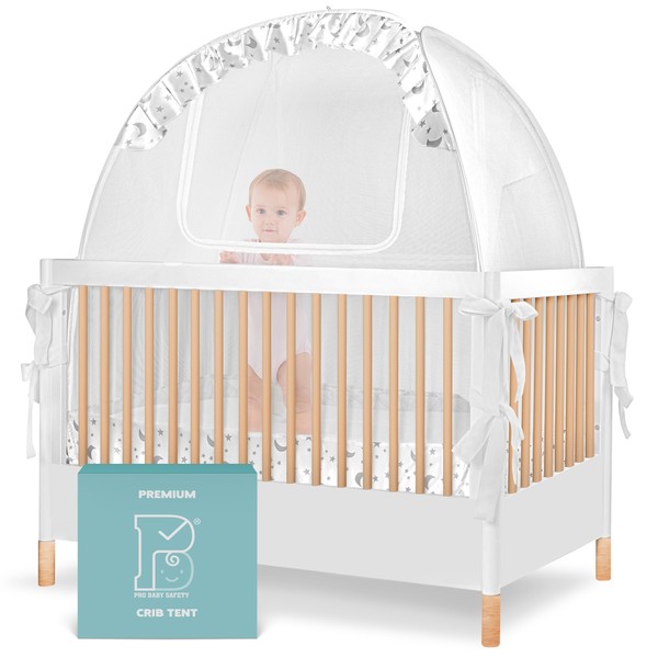 Pro Baby Safety Premium Pop Up Crib Tent, Crib Cover to Keep Baby from Climbing Out, Falls and Mosquito Bites, Safety Net, Canopy Netting Cover - Sturdy & Stylish Infant Crib Topper, Mosquito Net