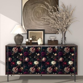 Fvlow Dark Flower Wallpaper Floral Peel and Stick 17.4" x 394" Vintage Contact Paper Waterproof Self Adhesive Covering for Bedroom Cabinet Bathroom Home Decor