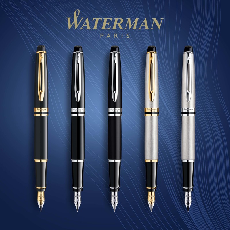 Waterman Expert Fountain Pen Gloss Black with 23k Gold Trim