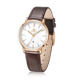 devaco Women's Quartz Watch: Water-Resistant, Night-Luminous, High-End Ladies' Quartz Wristwatch with Calendar, Luxury Watch Gift (Off White Band+Black dial+Silver)