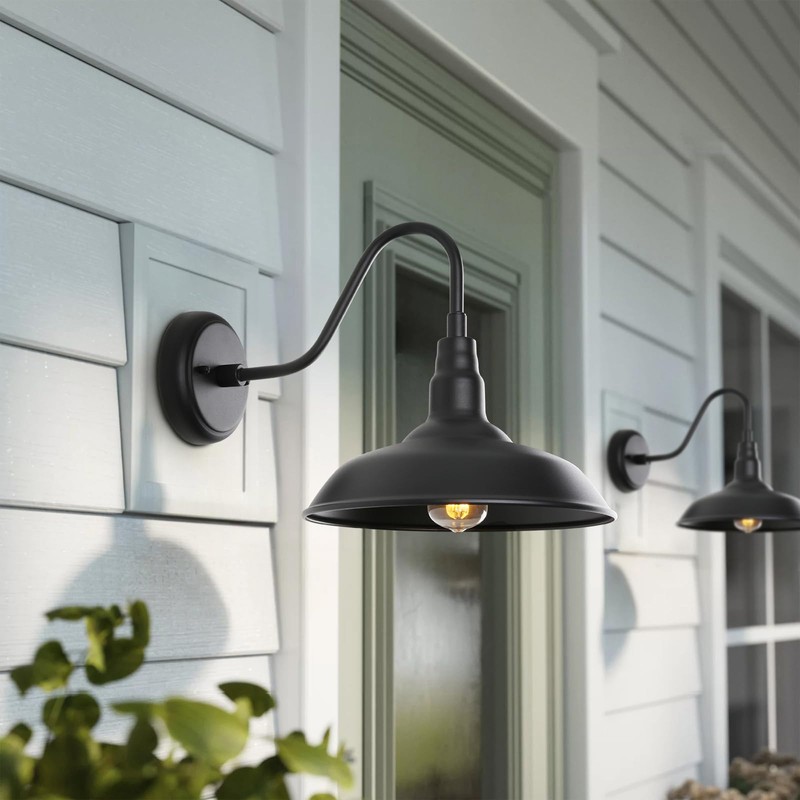 GOALPLUS Black Gooseneck Barn Light for Farmhouse 10 Inch Dome