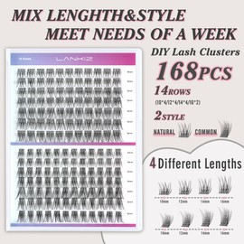 Cluster Lashes,Lankiz Individual Eyelashes D Curl 10-16mm Reusable DIY Individual Lashes Hypoallergenic Eyelash Clusters for Daily Wear and Events(Common+Natural)