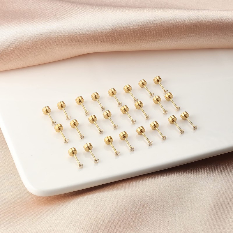 Morfetto 12 Pairs 14K Flat Back Earrings 20G Cartilage Earring