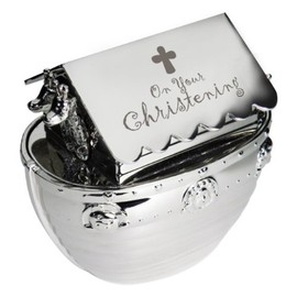 Silver "On Your Christening" Noah's Ark Money Box