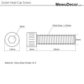 M8-1.25 x 20mm (10mm to 120mm Available) Socket Head Cap Screws, Allen Socket Drive, 12.9 Alloy Steel, Full Thread, Black Oxide, 20 PCS