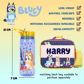 Bluey Plastic Bottle with Straw BPA Free - 580 ml School Water Bottle for Boys 100% Leakproof Durable Drink Bottle for Boys