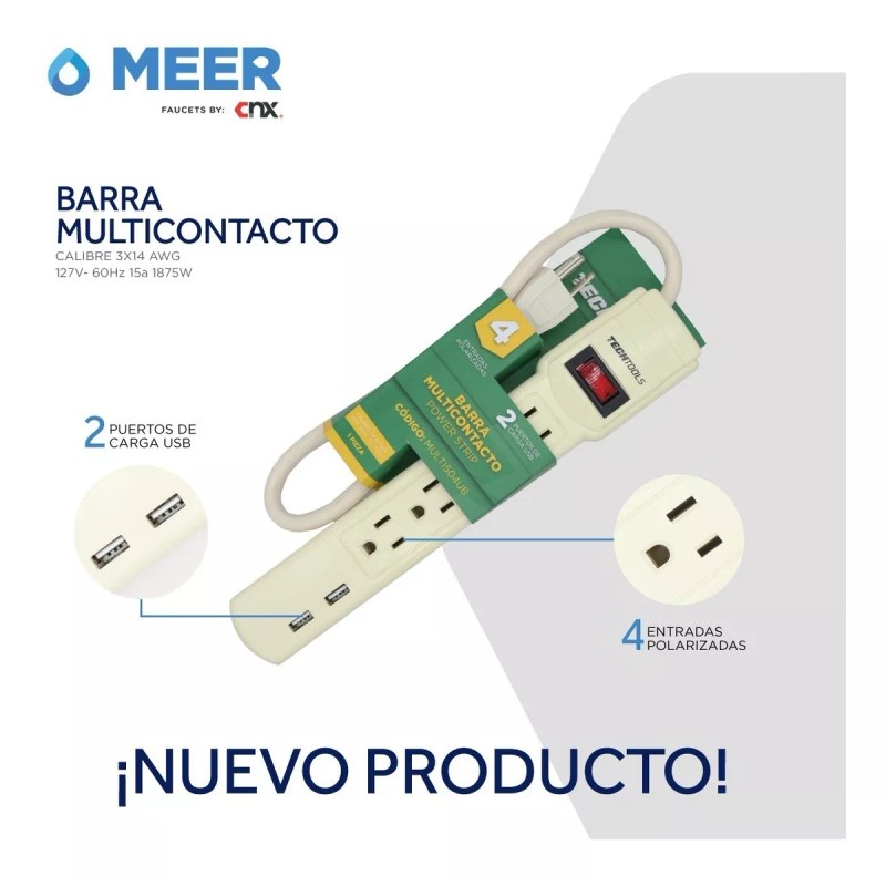 CNX Barra Multicontacto Con 4 Tomas Polarizadas Y 2 De
