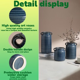 Ceramic Rustic Distressed Blue Flower Vase for Centerpieces, Kitchen, Office or Living Room (5.9''x6.3'')