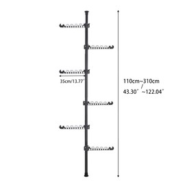Hershii Garment Clothes Rack Coat Tree Clothing Drying Hanging Holder Organizer Standing Adjustable Laundry Pole Tension Rod Floor to Ceiling Indoor Corner Storage Shelf 6 Tiers - Black