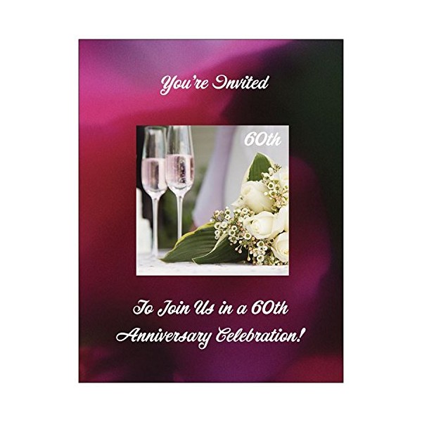 60th Wedding Anniversary Invitations with Champagne Glasses - 50/pk