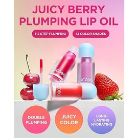TOCOBO Juicy Berry Plumping Lip Oil 17 Berry Milk – Korean Vegan Hydrating Lip Oil with Plant Oils for High Shine Gloss - Non Sticky Formula for All Skin Tones, 0.12 fl.oz.