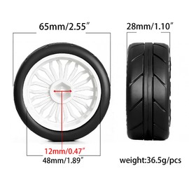 1/10 RC Car Tires and Wheels Set, On-Road Touring & Drift Tires with Foam Inserts, High Grip Rubber, 12mm Hex Compatible with Tamiya Traxxas HSP RC Cars (4 Pack) (Wite)