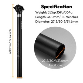 Rmiott Bike Seat Post 27.2mm Aluminum Bicycle Seatpost Replacement 400mm Length for BMX MTB Road Trail Gravel Hybrid Bike -Black